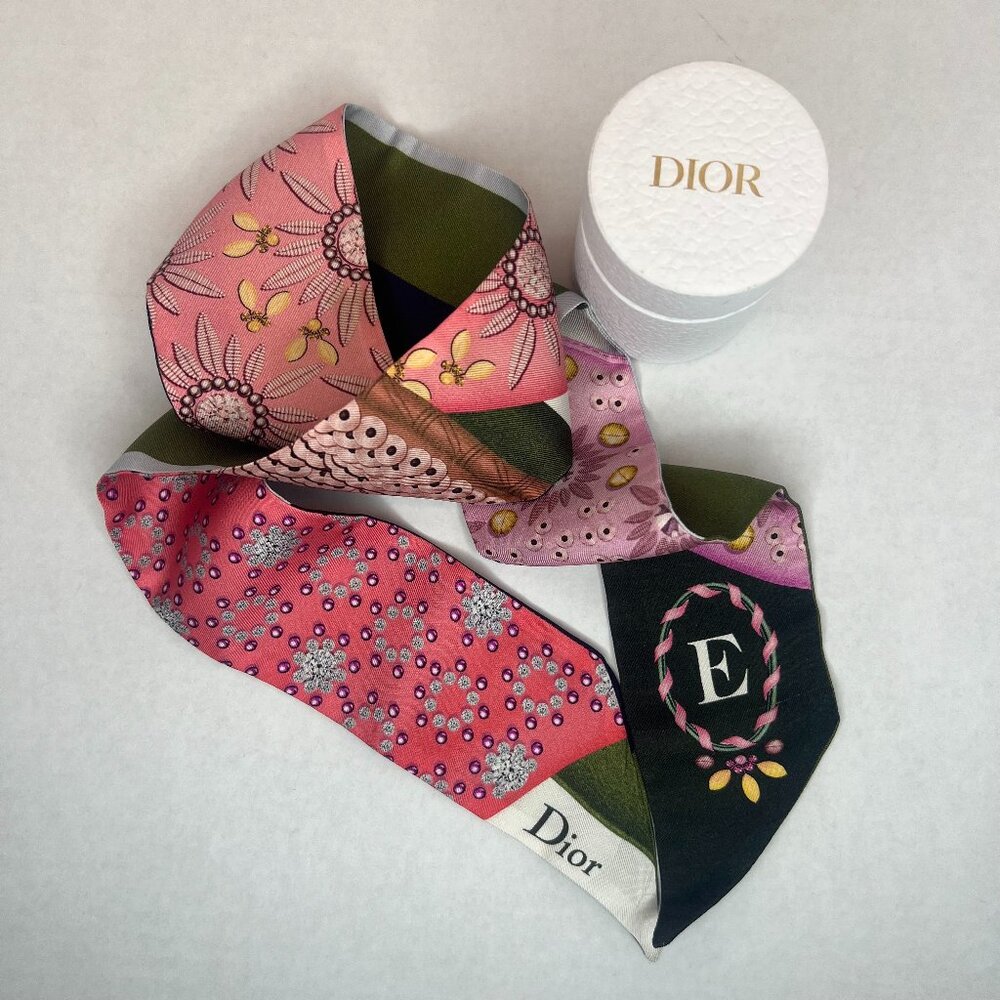 Auth Christian Dior ABCDior Letter E Mitzah Bag Scarf with Box - Like NEW